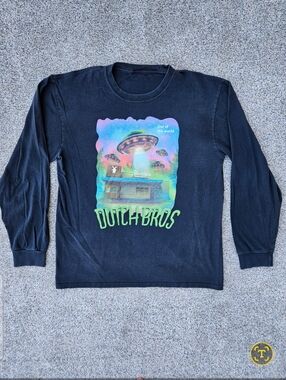 Dutch Bros Brothers T-Shirt Black Long Sleeve Alien Out Of This World UFO Large